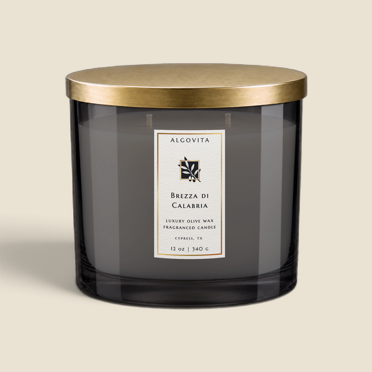 Brezza di Calabria Luxury Olive Wax Fragranced Candle with Calabrian Bergamot, Mediterranean Sea Salt and Eucalyptus