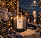 Luna Bianca Luxury Olive Wax Fragranced Candle with Fresh Linen, Black Chamomile and Soft Cotton