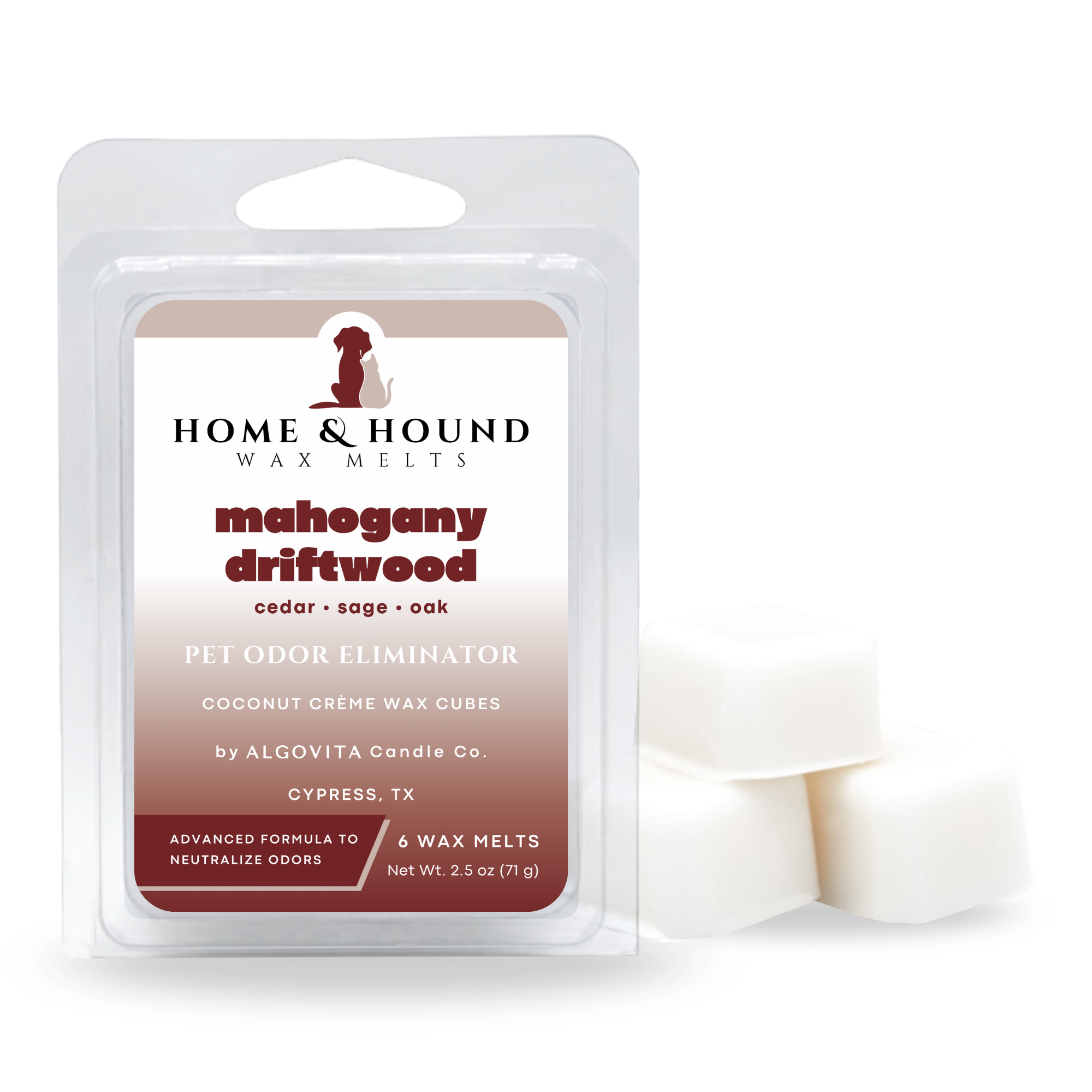 Home and Hound Mahogany Driftwood Pet Odor Eliminator Coconut Crème Wax Melt Cubes