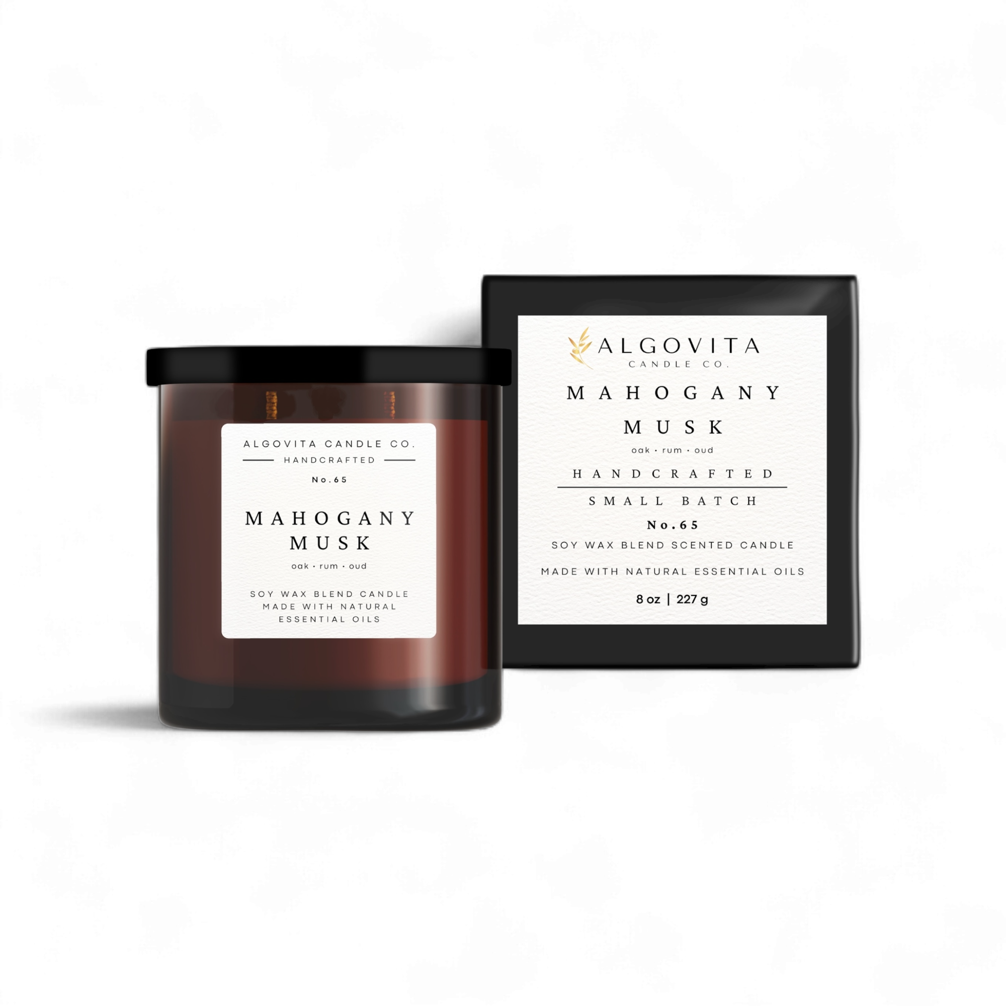 Mahogany Musk Scented Candle with Oak, Rum, and Oud Wood.