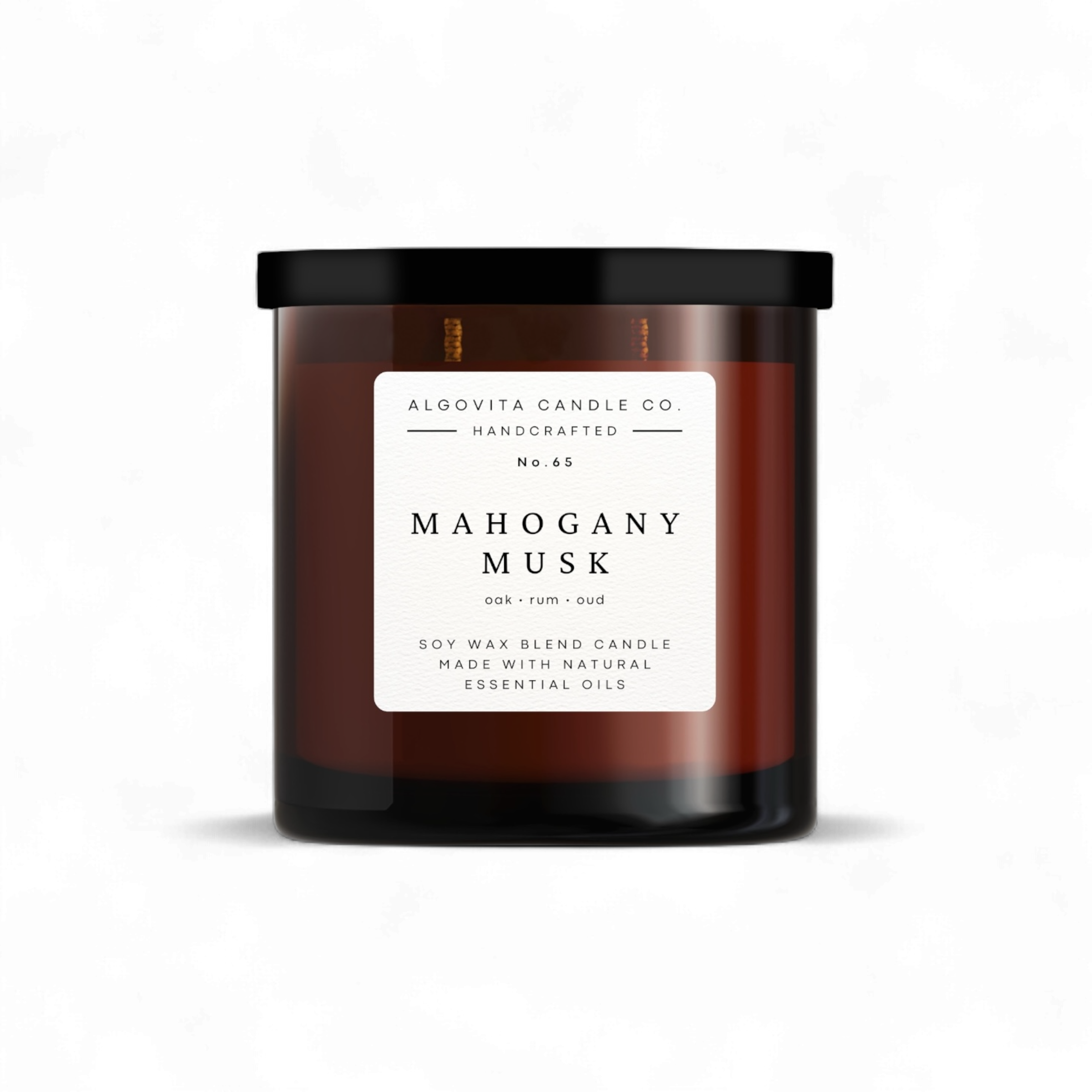 Mahogany Musk Scented Candle with Oak, Rum, and Oud Wood.