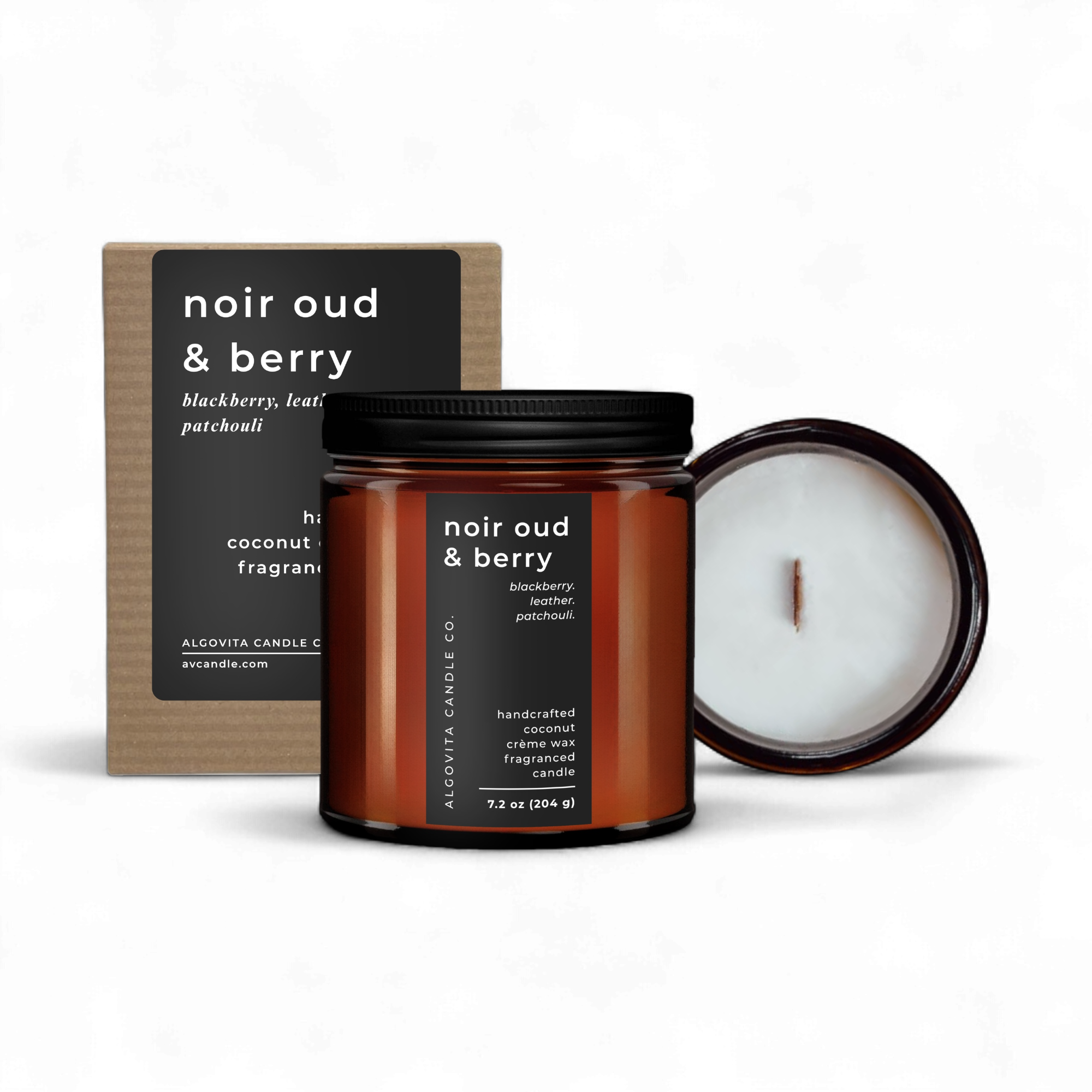 Noir Oud Berry Scented Coconut Crème Wax Wood Wick Candle