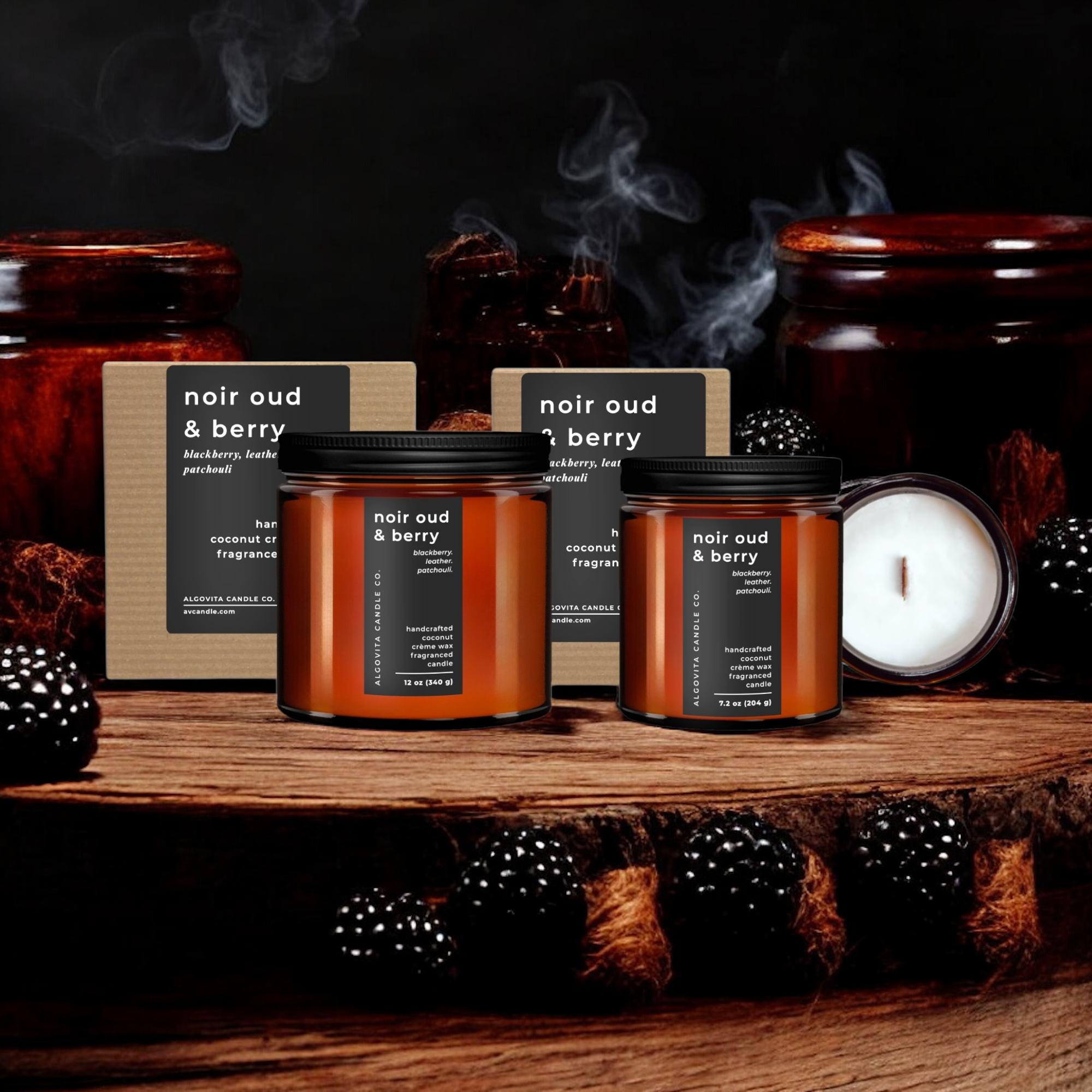 Noir Oud Berry Scented Coconut Crème Wax Wood Wick Candle