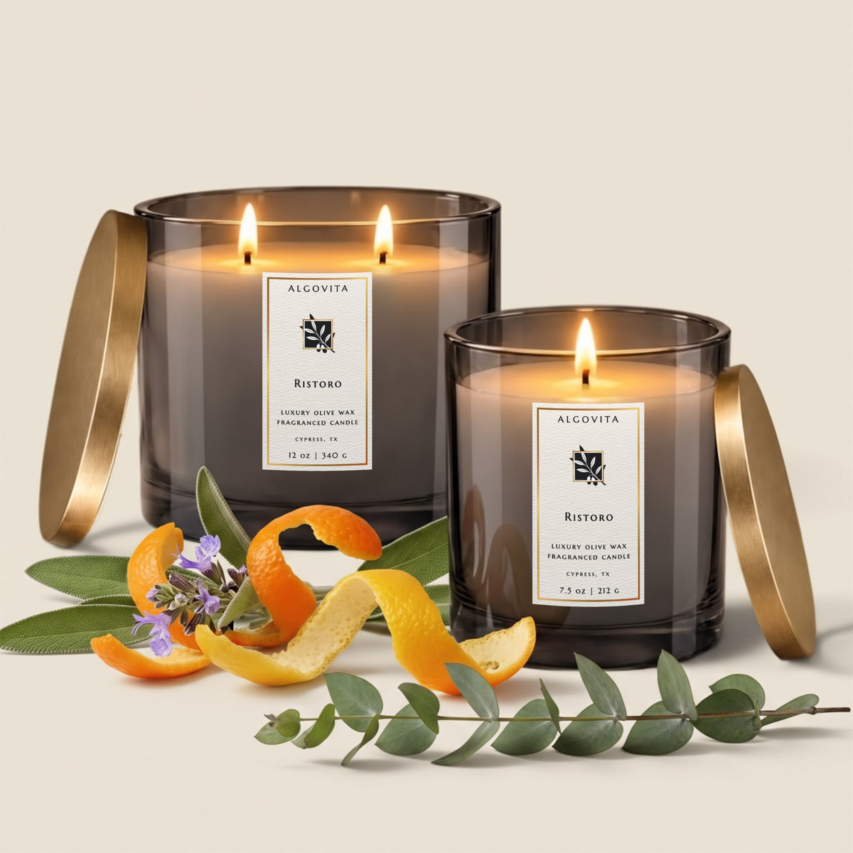 Ristoro Luxury Olive Wax Frangranced Candle with Citrus, Sage and Eucalyptus