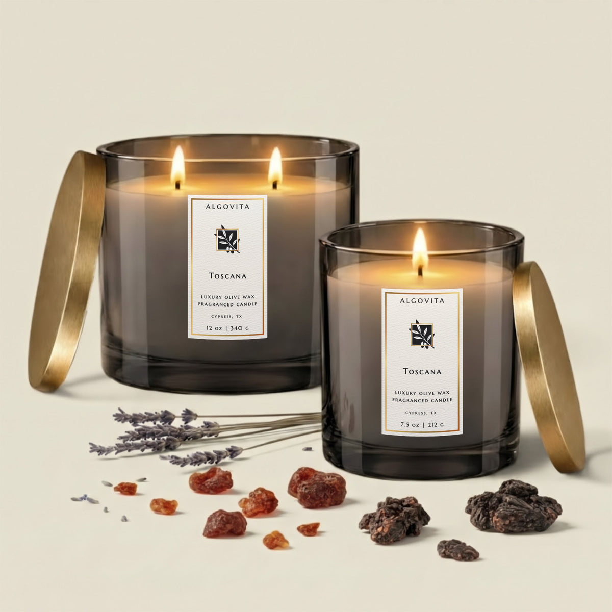 Toscana Luxury Olive Wax Fragranced Candle with French Lavender and Egyptian Amber