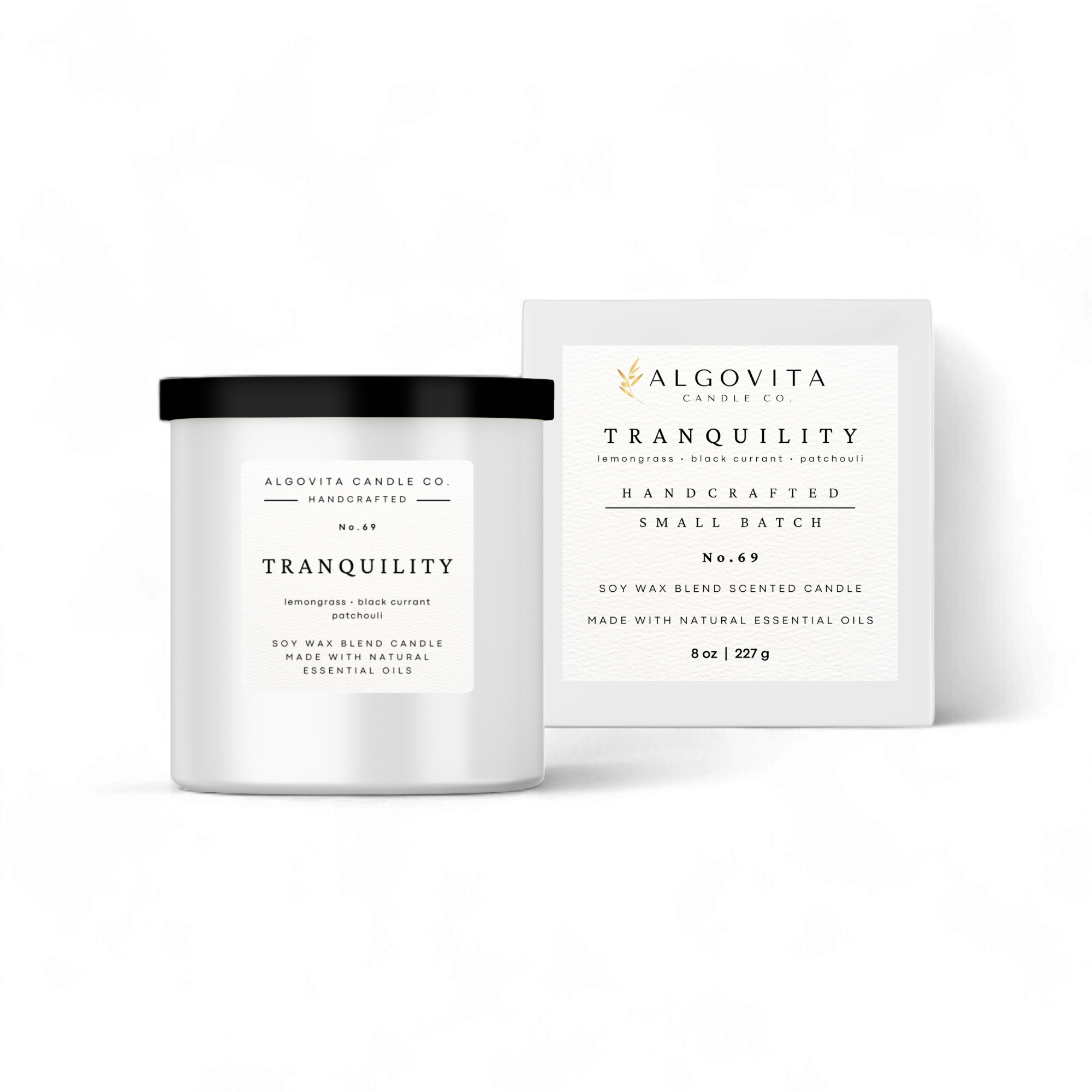 Tranquility Luxury Scented Candle with Lemongrass, Black Currant, and Patchouli